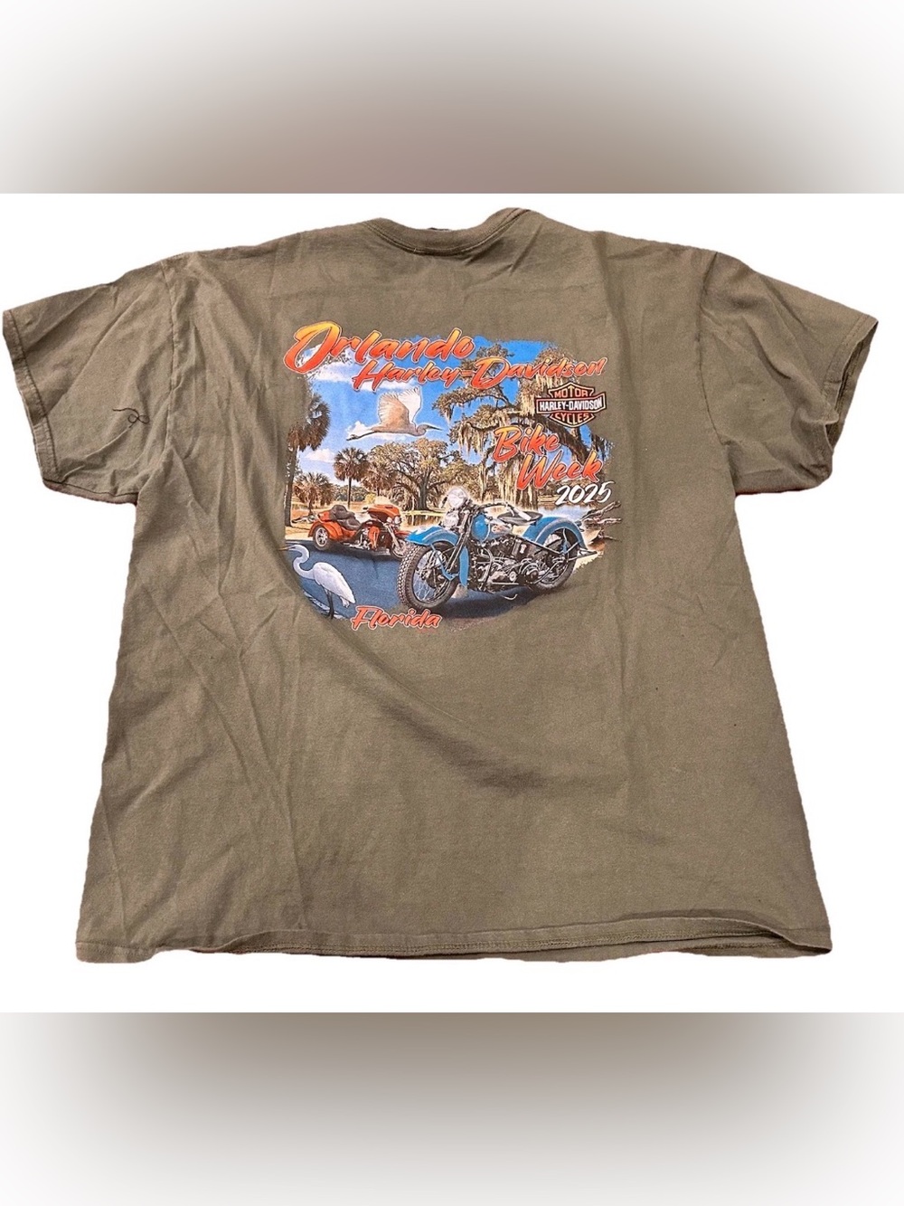 Harley Davidson Orlando 2025 Bike Week T-Shirt Mens XL Olive Green Dual Graphic